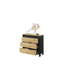 Arte Spot Chest Of Drawers (H)890mm (W)920mm (D)380mm - Chic Bedroom Furniture In Black Matt And Oak Artisan - thumbnail 3