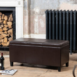 Davenport Bonded Leather Storage Ottoman - Brown