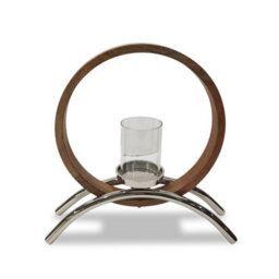 Try Circular Wooden And Metal Candle Holder Ornament And Home Accessory In Silver Natural 36.5Cm Height - thumbnail 5