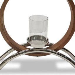 Try Circular Wooden And Metal Candle Holder Ornament And Home Accessory In Silver Natural 36.5Cm Height - thumbnail 3