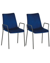 Beliani Velvet Dining Chairs Set Of 2 Dark Blue With Armrests, Stackable - thumbnail 3