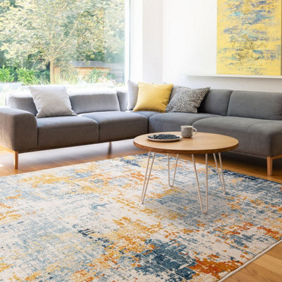 Blue Orange Modern Abstract 9mm Thick Stain-Resistant Rug For Bedroom, & Dining Room, Easy To Clean Rug-80Cm X 150Cm - image 1