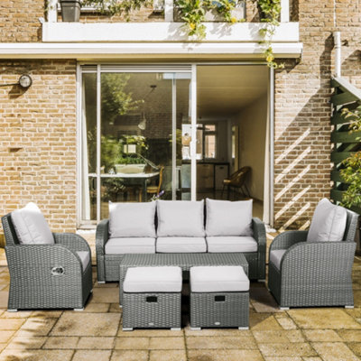 Outsunny Rattan Garden Furniture Set With Recliners, Footstools, Light Grey - image 1