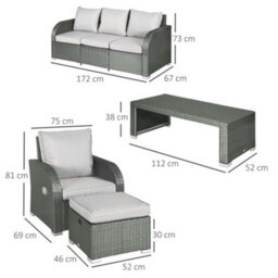 Outsunny Rattan Garden Furniture Set With Recliners, Footstools, Light Grey - thumbnail 3