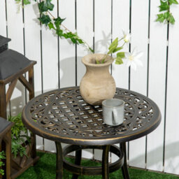 Outsunny 60Cm Round Hollow Top Design Side Table With Cast Aluminum Frame - thumbnail 7