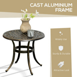 Outsunny 60Cm Round Hollow Top Design Side Table With Cast Aluminum Frame - thumbnail 5