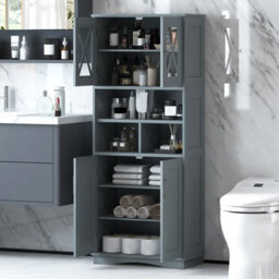 Costway 145 Cm Tall Bathroom Cabinet Kitchen Cupboard Sideboard Cabinet W/ Acrylic Doors - thumbnail 4