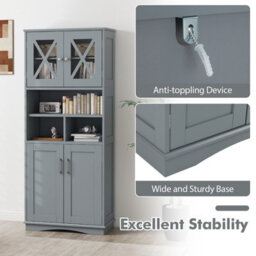 Costway 145 Cm Tall Bathroom Cabinet Kitchen Cupboard Sideboard Cabinet W/ Acrylic Doors - thumbnail 7