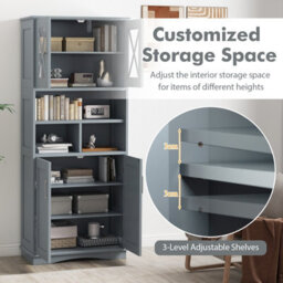 Costway 145 Cm Tall Bathroom Cabinet Kitchen Cupboard Sideboard Cabinet W/ Acrylic Doors - thumbnail 5