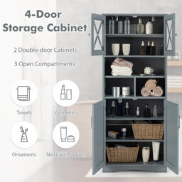 Costway 145 Cm Tall Bathroom Cabinet Kitchen Cupboard Sideboard Cabinet W/ Acrylic Doors - thumbnail 6