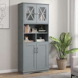 Costway 145 Cm Tall Bathroom Cabinet Kitchen Cupboard Sideboard Cabinet W/ Acrylic Doors - thumbnail 3