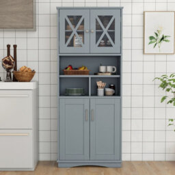 Costway 145 Cm Tall Bathroom Cabinet Kitchen Cupboard Sideboard Cabinet W/ Acrylic Doors