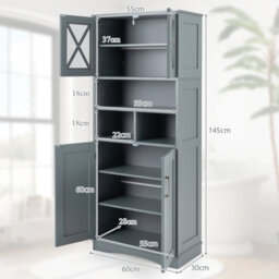 Costway 145 Cm Tall Bathroom Cabinet Kitchen Cupboard Sideboard Cabinet W/ Acrylic Doors - thumbnail 2