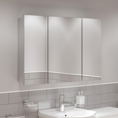 Affine Triple Door Bathroom Mirror Cabinet Cupboard Stainless Steel Wall Mounted 900mm - image 1