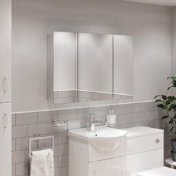 Affine Triple Door Bathroom Mirror Cabinet Cupboard Stainless Steel Wall Mounted 900mm - thumbnail 5