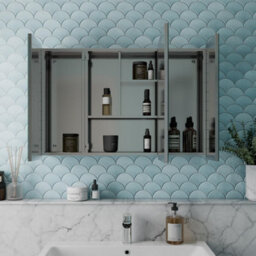 Affine Triple Door Bathroom Mirror Cabinet Cupboard Stainless Steel Wall Mounted 900mm - thumbnail 3