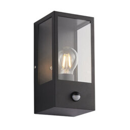 Luminosa Lighting Luminosa Breton Outdoor Box Lantern Matt Black With Pir Motion Sensor, Ip44 - thumbnail 1