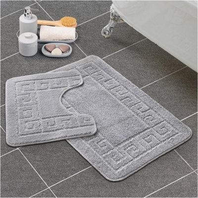 Gc Gaveno Cavailia Grecian Grace 2 Piece Non Slip Bath Mat Set Silver Quick Dry Water Absorbent Bathroom Shower Mat & Pedestal Set - image 1