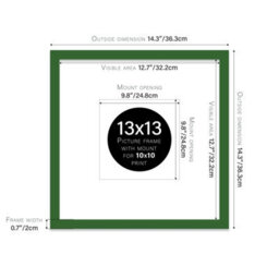 "13X13"" Green Picture Frame - 13X13"" Square Frame With 10X10"" Mount For 13X13""/10X10"" Pictures Moderrn Style Thin Edge, 1 Pack" - thumbnail 2