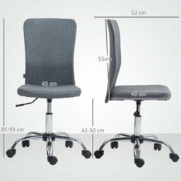 Homcom Armless Computer Desk Chair, Makeup Vanity Chair For Home, Grey - thumbnail 3