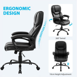 Yaheetech Height-Adjustable High-Back Faux Leather Office Chair With Lumbar Support And Swivel Seat - Black - thumbnail 5