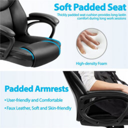 Yaheetech Height-Adjustable High-Back Faux Leather Office Chair With Lumbar Support And Swivel Seat - Black - thumbnail 6
