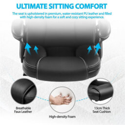 Yaheetech Height-Adjustable High-Back Faux Leather Office Chair With Lumbar Support And Swivel Seat - Black - thumbnail 4