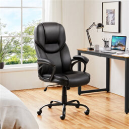 Yaheetech Height-Adjustable High-Back Faux Leather Office Chair With Lumbar Support And Swivel Seat - Black - thumbnail 1