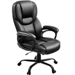 Yaheetech Height-Adjustable High-Back Faux Leather Office Chair With Lumbar Support And Swivel Seat - Black - thumbnail 2