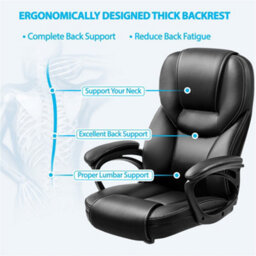 Yaheetech Height-Adjustable High-Back Faux Leather Office Chair With Lumbar Support And Swivel Seat - Black - thumbnail 7