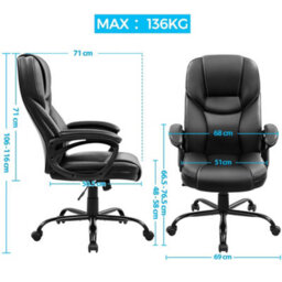 Yaheetech Height-Adjustable High-Back Faux Leather Office Chair With Lumbar Support And Swivel Seat - Black - thumbnail 3
