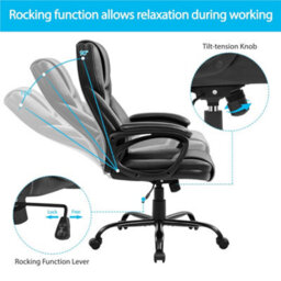 Yaheetech Height-Adjustable High-Back Faux Leather Office Chair With Lumbar Support And Swivel Seat - Black - thumbnail 8