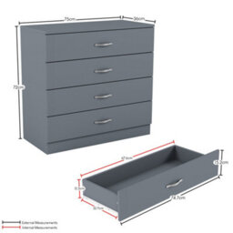 Lassic Vida Designs Riano 3 Piece Bedroom Set (2 Drawer Bedside Chest, 4 Drawer Chest, 2 Door Wardrobe), Grey - thumbnail 8