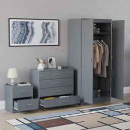 Lassic Vida Designs Riano 3 Piece Bedroom Set (2 Drawer Bedside Chest, 4 Drawer Chest, 2 Door Wardrobe), Grey - thumbnail 4
