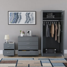 Lassic Vida Designs Riano 3 Piece Bedroom Set (2 Drawer Bedside Chest, 4 Drawer Chest, 2 Door Wardrobe), Grey - thumbnail 6