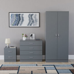 Lassic Vida Designs Riano 3 Piece Bedroom Set (2 Drawer Bedside Chest, 4 Drawer Chest, 2 Door Wardrobe), Grey - thumbnail 5