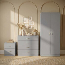 Lassic Vida Designs Riano 3 Piece Bedroom Set (2 Drawer Bedside Chest, 4 Drawer Chest, 2 Door Wardrobe), Grey - thumbnail 2