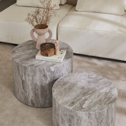 Sweeek - Pair Of Round Marble-Effect Nesting Coffee Tables Grey 58X1X40 Cm - Paros - thumbnail 5