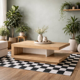 Wyld Haus Hjorring Natural Oak And White Gloss Minimalist Coffee Table