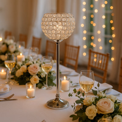 Sandra Chaircovers Crystal Globe 75Cm X 20Cm Crystal Globe Candelabra, Wedding Table Centrepiece, Single, Silver, Crystal Beaded Sphere - image 1