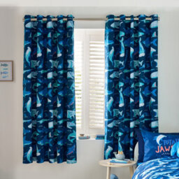 Catherine Lansfield Kids Jawsome Shark Fully Reversible 66X72 Inch Eyelet Curtain Two Panels Navy Blue - thumbnail 2