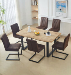 Hallowood Furniture Cullompton Large Dining Table (160Cm) With 6 Brown Chairs - thumbnail 1