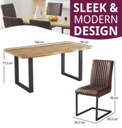 Hallowood Furniture Cullompton Large Dining Table (160Cm) With 6 Brown Chairs - thumbnail 3