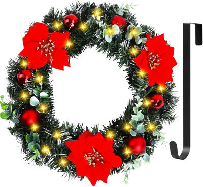40Cm Christmas Wreath (Hanger Included), Artificial Door Wreath With Led Lights, Xmas Wreath - image 1
