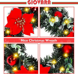 40Cm Christmas Wreath (Hanger Included), Artificial Door Wreath With Led Lights, Xmas Wreath - thumbnail 7