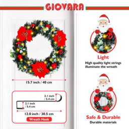 40Cm Christmas Wreath (Hanger Included), Artificial Door Wreath With Led Lights, Xmas Wreath - thumbnail 2
