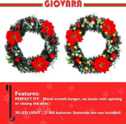 40Cm Christmas Wreath (Hanger Included), Artificial Door Wreath With Led Lights, Xmas Wreath - thumbnail 4