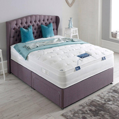 Divan Base Direct Dura Beds Air Plus Gel 2000 Pocket Sprung Gel Foam Divan Bed Set 2Ft6 Small Single 2 Drawers Side- Naples Lilac - image 1