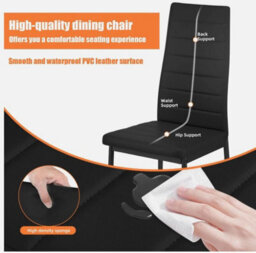 New Set Of 6 Dining Chairs Padded Seat High Back Metal Legs Home Furniture Black - thumbnail 2