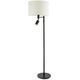 Happy Homewares Modern Black Floor Light With Led Adjustable Spot Lamp And White Cotton Shade - thumbnail 2